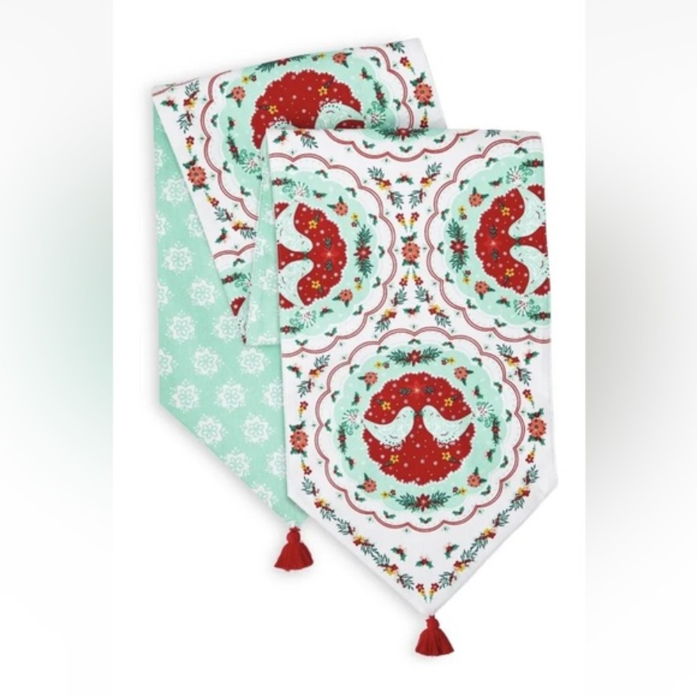 New Pioneer Woman Mazie Bird‎ Holiday Table Runner red jadeite green